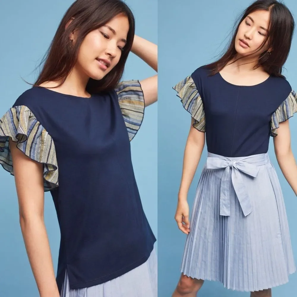 𝅺NWT Anthropologie Ruffled Top - Picture 1 of 6